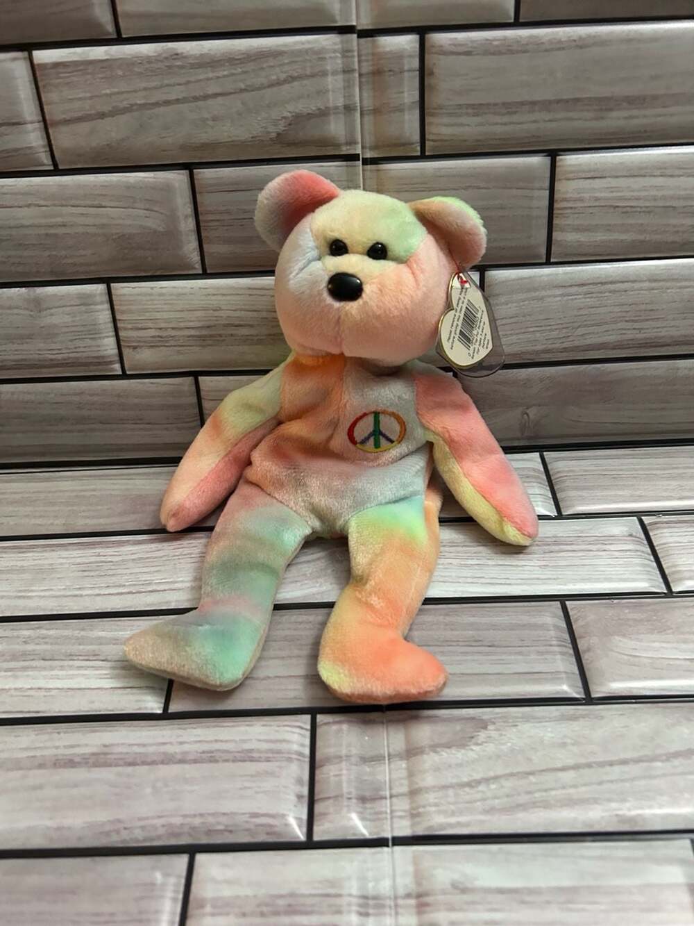 TY Beanie Baby Peace the Bear 1996 Retired Tie-Dye with Tag
